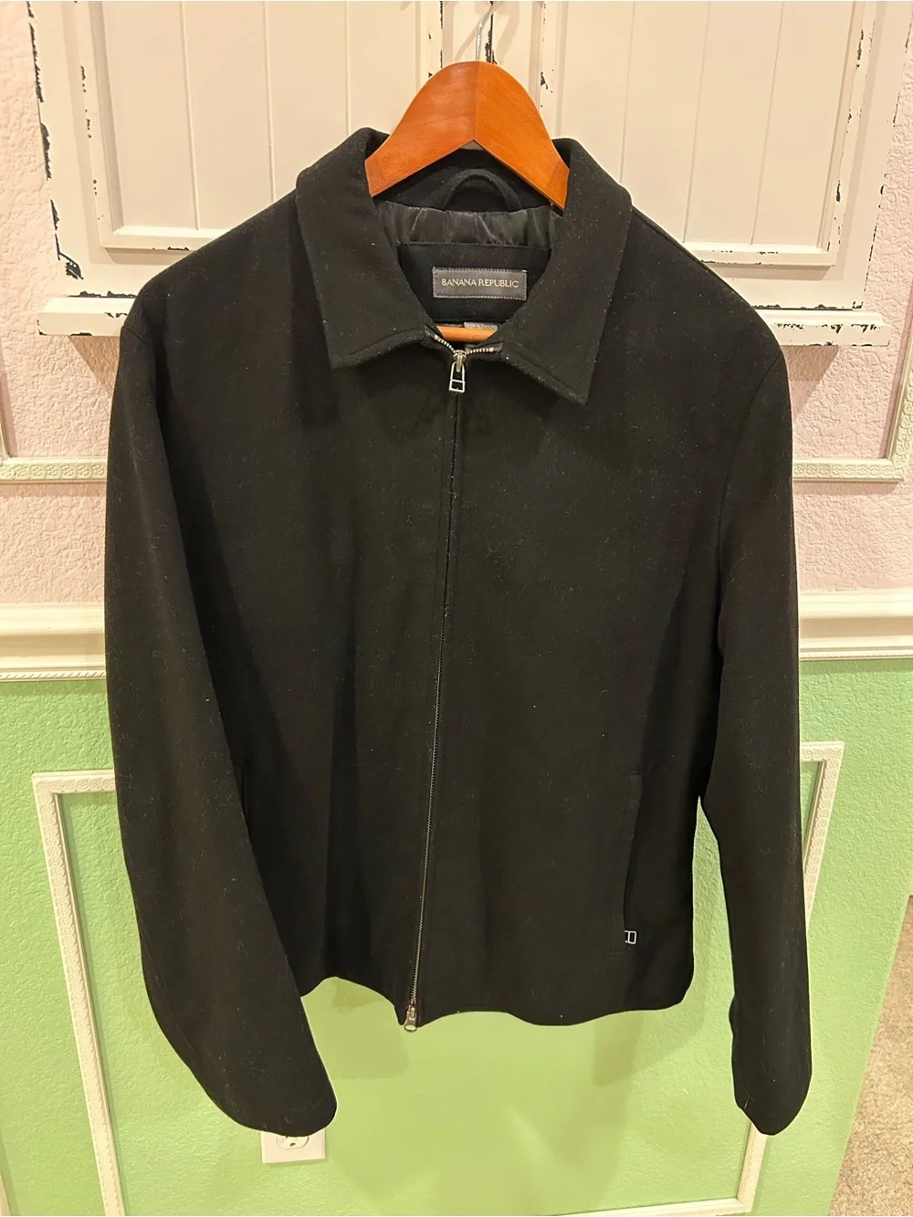 Banana Republic Black Zip Front Collared Jacket Medium Men’s Wool